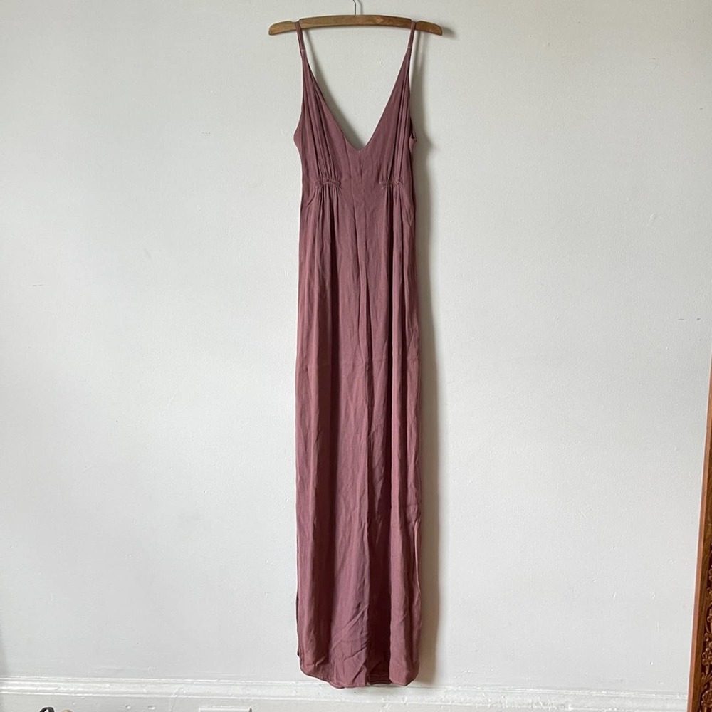 Monrow Mauve Rose Maxi Slip Dress size XS-S side slits elastic waist sexy beachy